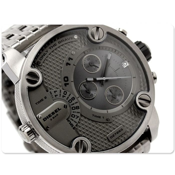 Diesel Little Daddy Dual Time Chronograph Grey Dial Stainless Steel Strap Watch For Men - DZ7263 Buy Now By Diesel