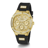Guess Duchess Crystals Gold Dial Black Silicon Strap Watch For Women - GW0619L2 Buy Now By Guess