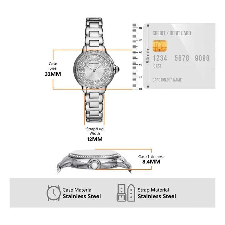 Emporio Armani Mia Three Crystals Silver Dial Silver Steel Strap Watch For Women - AR11632 Buy Now By Emporio Armani