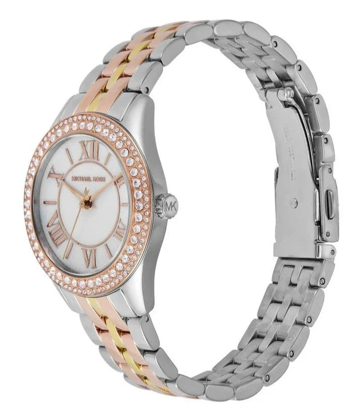 Michael Kors Harlowe Three-Hand Mother of Pearl White Dial Tri Tone Steel Strap Watch for Women - MK4846 Buy Now By Michael Kors