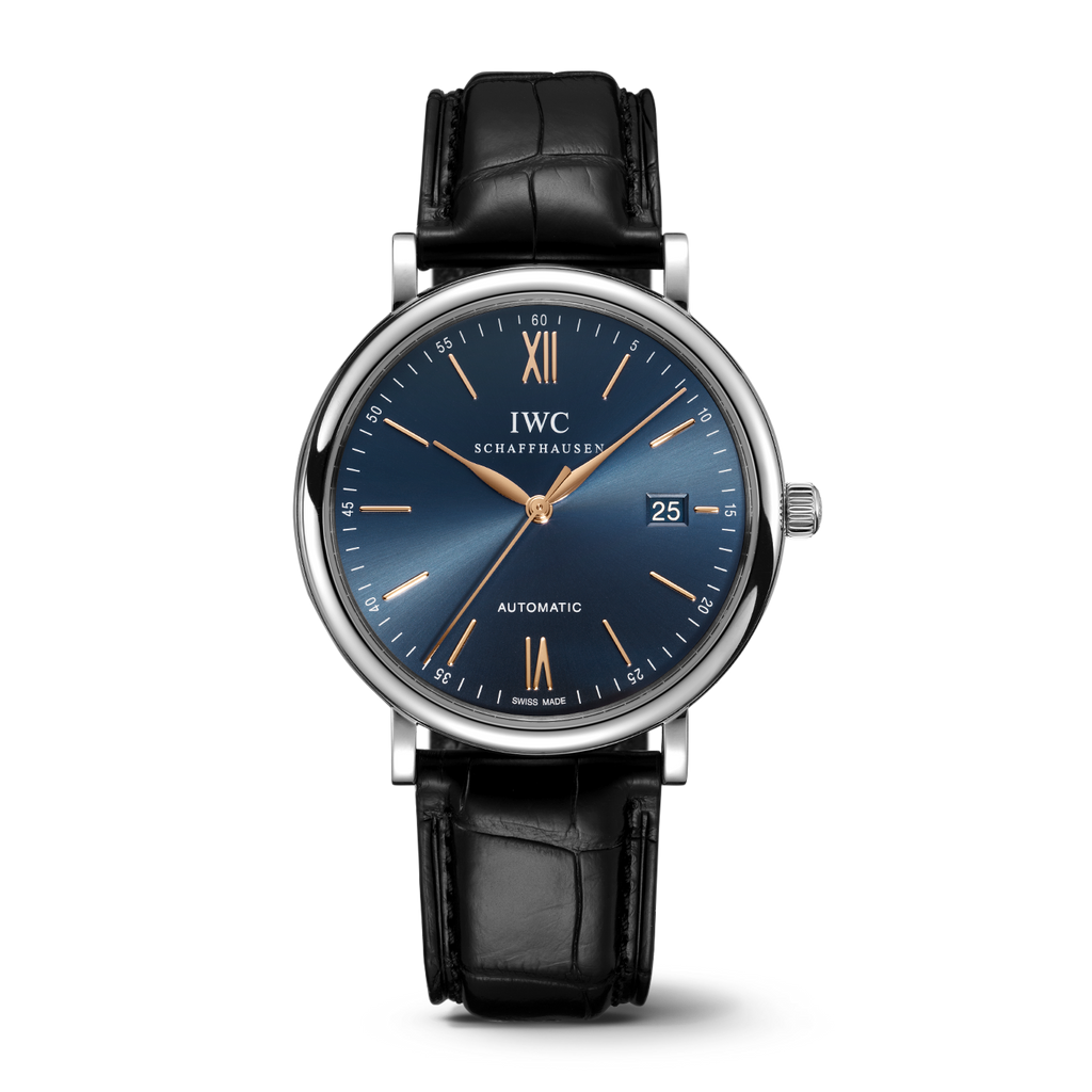 IWC Portofino Automatic Blue Dial Black Leather Strap Watch for Men - IW356523 Buy Now By IWC