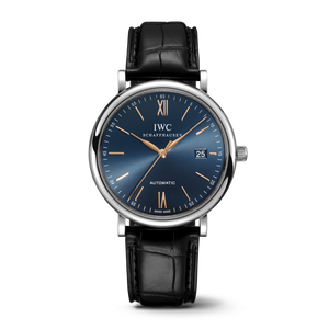 IWC Portofino Automatic Blue Dial Black Leather Strap Watch for Men - IW356523 Buy Now By IWC