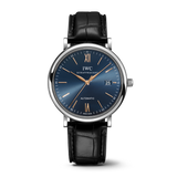IWC Portofino Automatic Blue Dial Black Leather Strap Watch for Men - IW356523 Buy Now By IWC