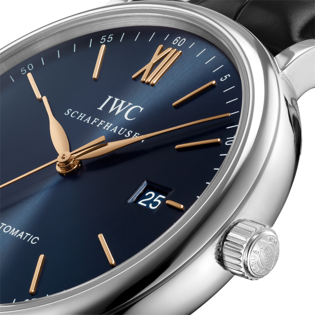 IWC Portofino Automatic Blue Dial Black Leather Strap Watch for Men - IW356523 Buy Now By IWC