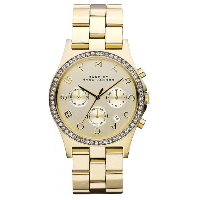 Marc Jacobs Henry Chronograph Gold Dial Gold Steel Strap Watch for Women - MBM3105 Buy Now By Marc Jacobs