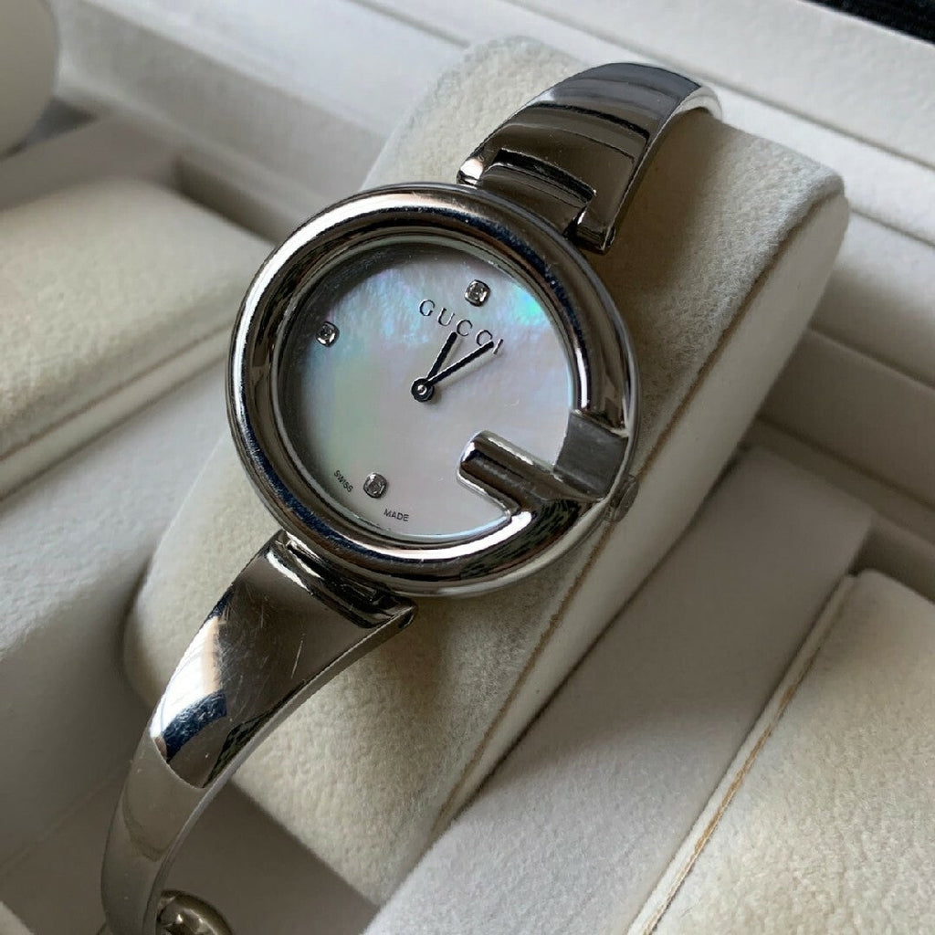 Gucci Guccissima Diamonds Mother of Pearl Dial Silver Steel Strap Watch For Women - YA134303 Buy Now By Gucci