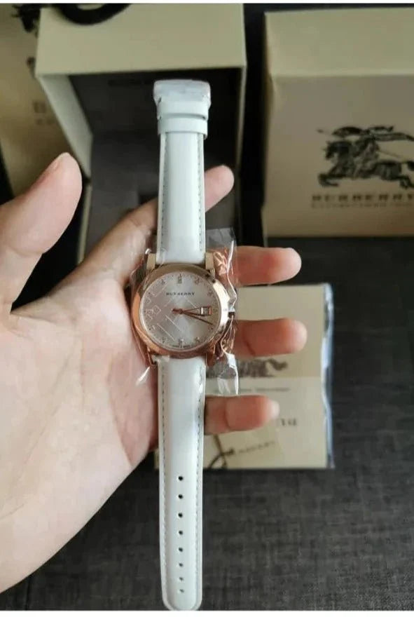 Burberry The City Diamonds White Dial White Leather Strap Watch for Women - BU9130 Buy Now By Burberry