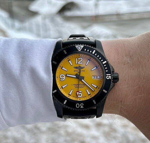 Breitling Superocean Automatic 46mm Yellow Dial Black Rubber Strap Watch for Men - M17368D71I1S1 Buy Now By Breitling