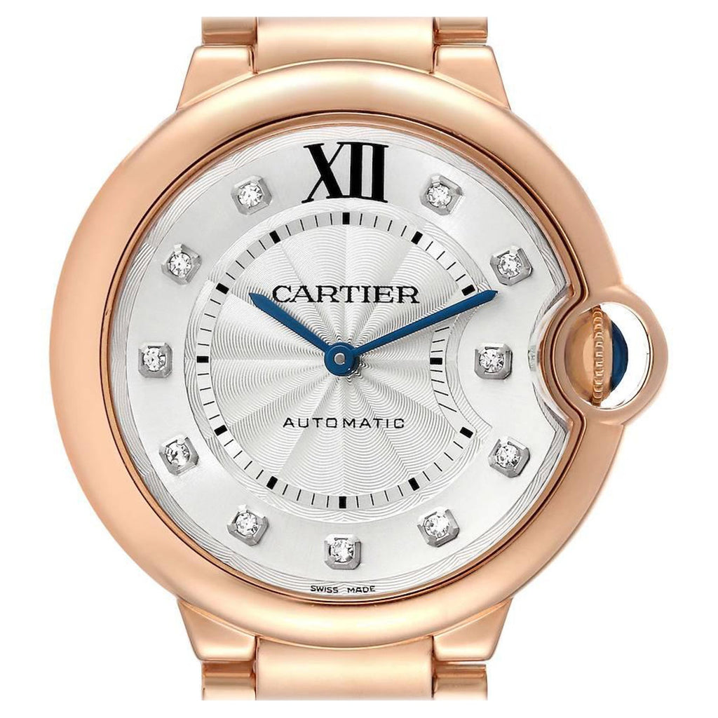 Cartier Ballon Bleu Diamonds White Dial Pink Leather Strap Watch for Women - WE902050 Buy Now By Cartier