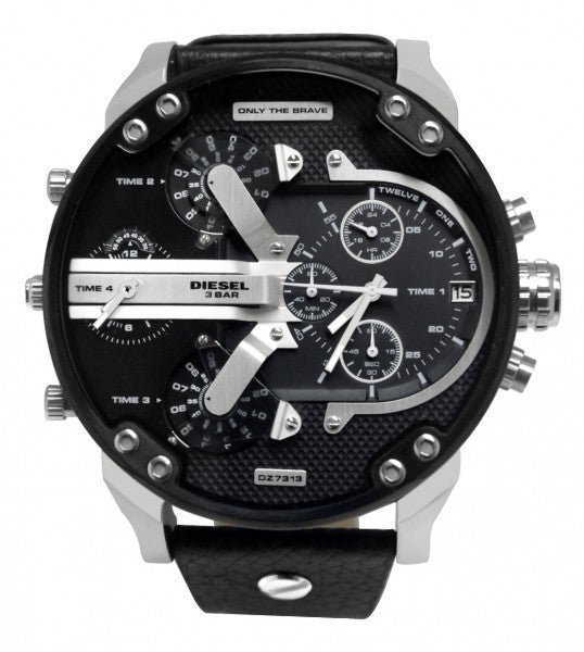 Diesel Mr Daddy Chronograph Black Dial Black Leather Strap Watch For Men - DZ7313 Buy Now By Diesel