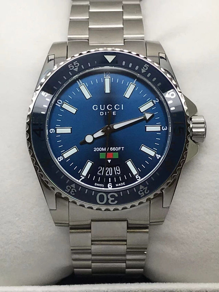 Gucci Dive Quartz Blue Dial Silver Steel Strap Watch For Men - YA136311 Buy Now By Gucci