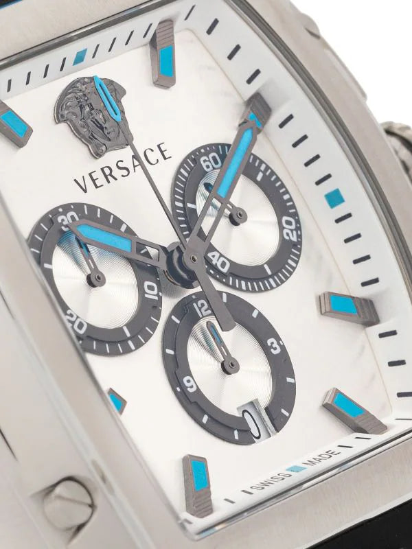 Versace Dominus Chronograph Silver Dial Black Rubber Strap Watch For Men - VE6H00123 Buy Now By Versace