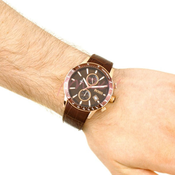 Hugo Boss Rafale Chronograph Brown Dial Brown Leather Strap Watch For Men - 1513392 Buy Now By Hugo Boss