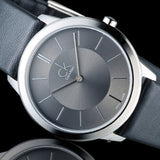 Calvin Klein Minimal Grey Dial Black Leather Strap Watch for Men - K3M221C4 Buy Now By Calvin Klein