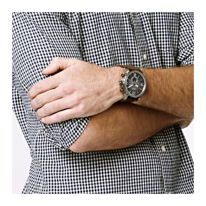 Fossil Nate Chronograph Grey Dial Brown Leather Strap Watch for Men - JR1424 Buy Now By Fossil