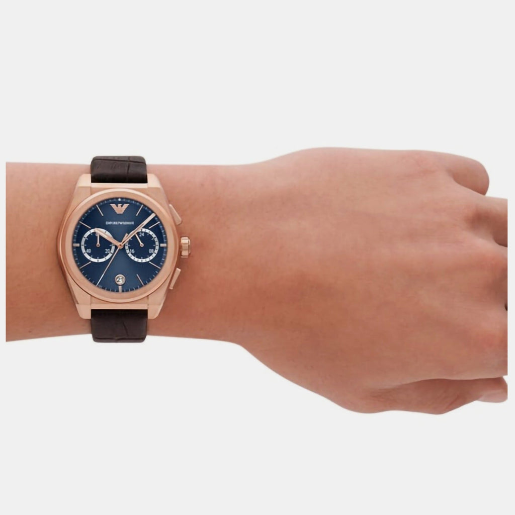 Emporio Armani Claudio Chronograph Blue Dial Brown Leather Strap Watch For Men - AR11554 Buy Now By Emporio Armani