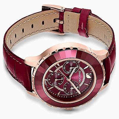 Swarovski Octea Lux Chrono Red Dial Red Leather Strap Watch for Men - 5646975 Buy Now By Swarovski
