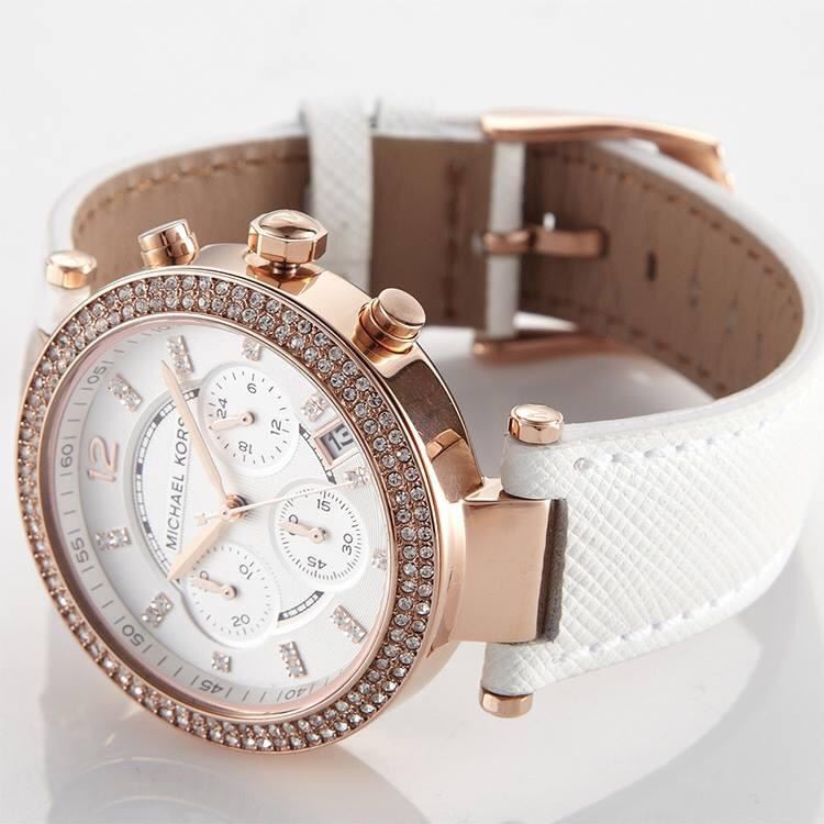 Michael Kors Parker White Diamonds Dial White Leather Strap Watch for Women - MK2281 Buy Now By Michael Kors