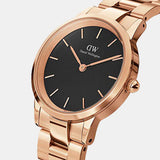 Daniel Wellington Iconic Link Black Dial Rose Gold Steel Strap Watch For Men - DW00100344 Buy Now By Daniel Wellington