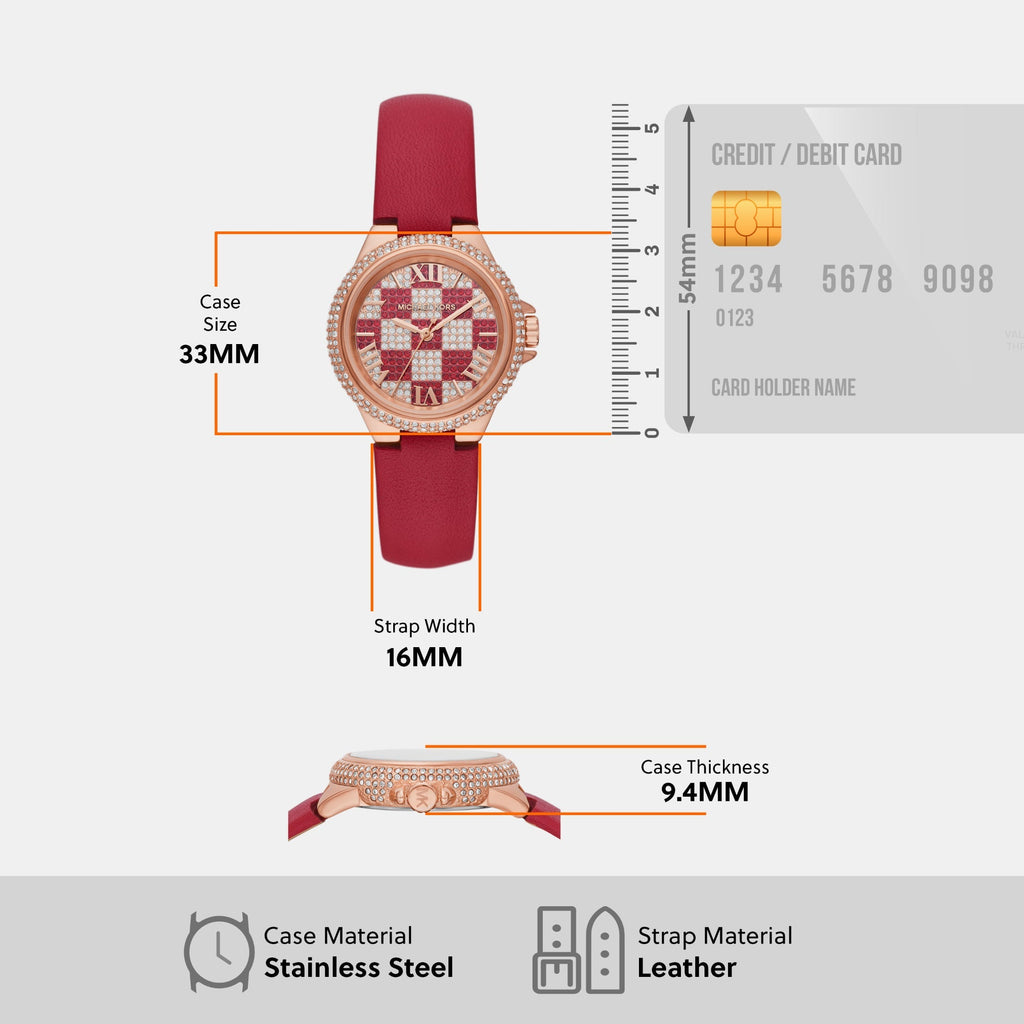 Michael Kors Camille Three Hand Crystals Rose Gold Dial Red Leather Strap Watch For Women - MK4701 Buy Now By Michael Kors