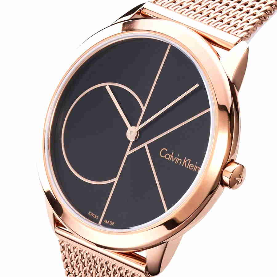 Calvin Klein Minimal Black Dial Rose Gold Mesh Bracelet Watch for Men - K3M21621 Buy Now By Calvin Klein