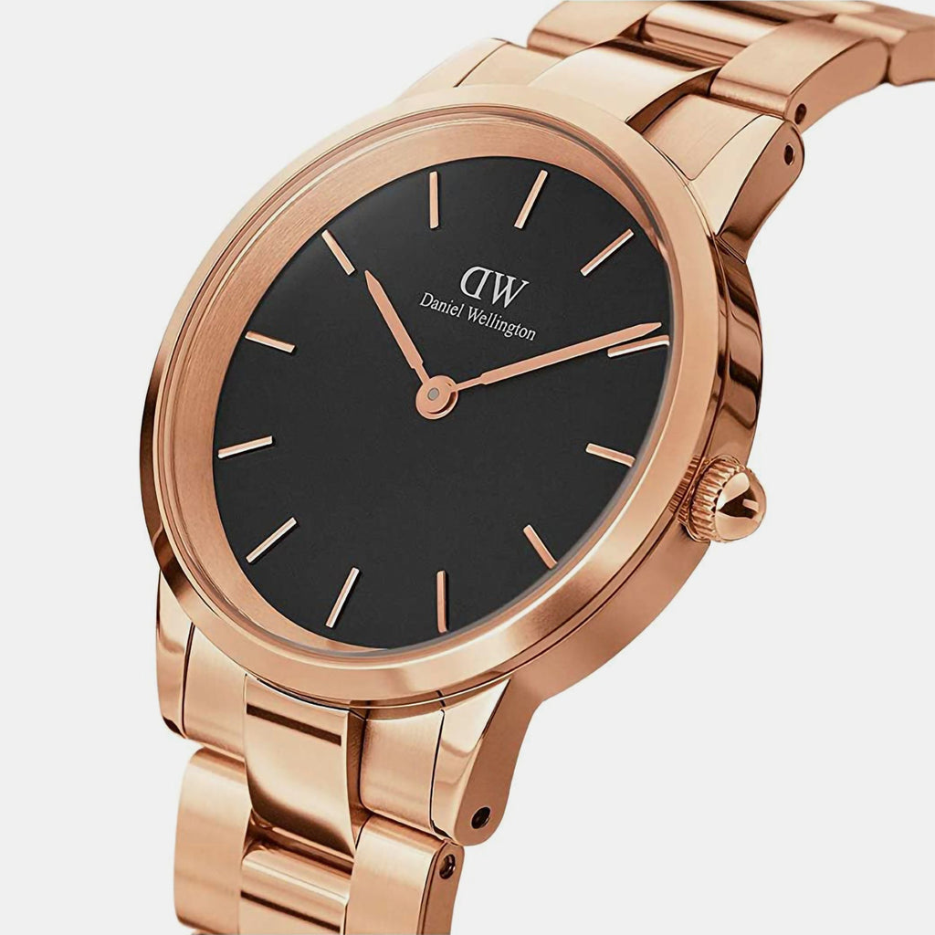Daniel Wellington Iconic Link Black Dial Rose Gold Steel Strap Watch for Women - DW00100210 Buy Now By Daniel Wellington