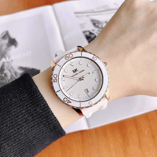 Michael Kors Runway Quartz White Dial White Rubber Strap Watch For Women - MK6853 Buy Now By Michael Kors