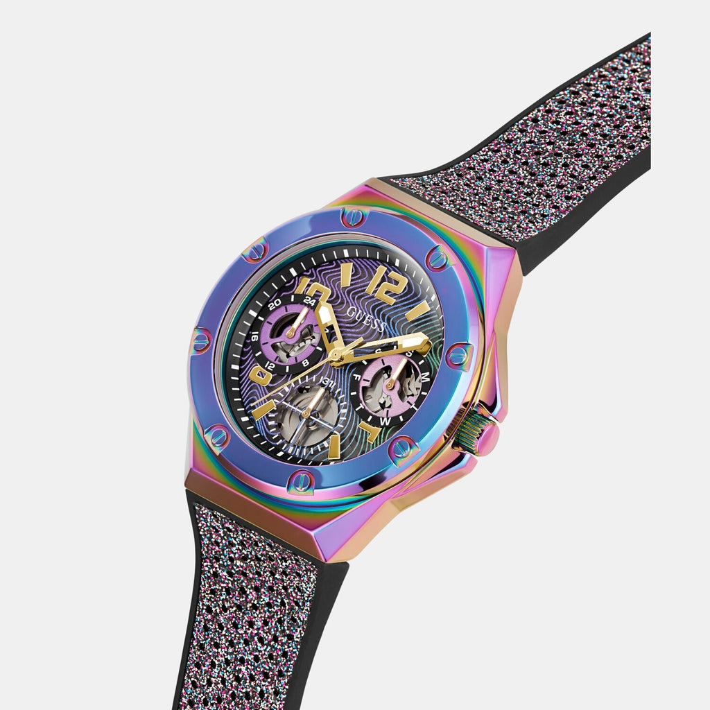 Guess Multifunction Analog Purple Dial Black Rubber Strap Watch For Women - GW0620L4 Buy Now By Guess