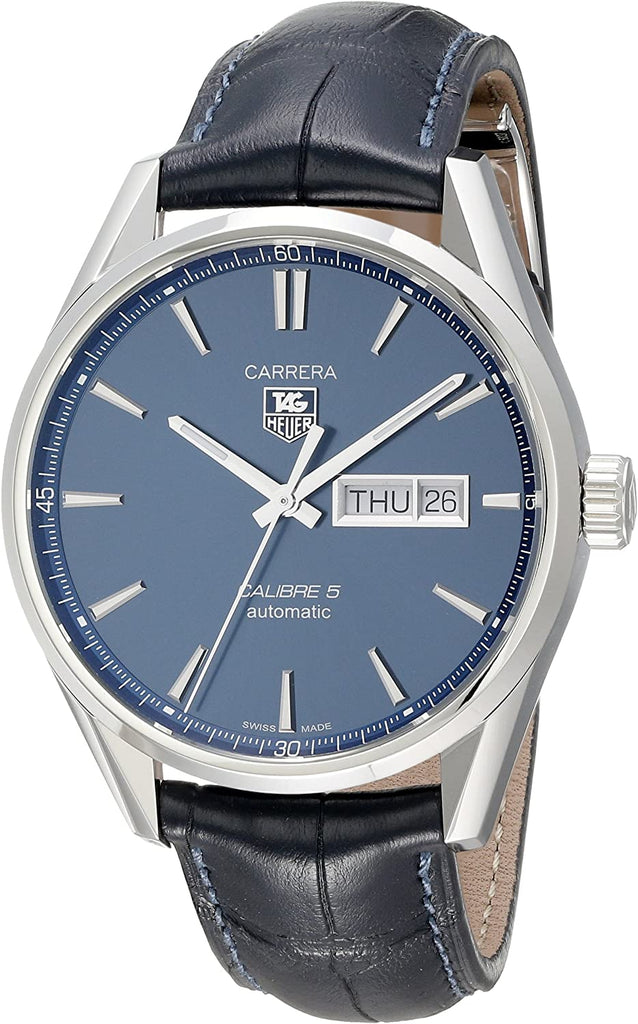Tag Heuer Carrera Calibre 5 Automatic Blue Dial Blue Leather Strap Watch for Men - WAR201E.FC6292 Buy Now By Tag Heuer