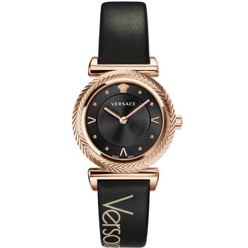 Versace V-Motif Vintage Logo Black Dial Black Leather Strap Watch for Women - VERE00818 Buy Now By Versace