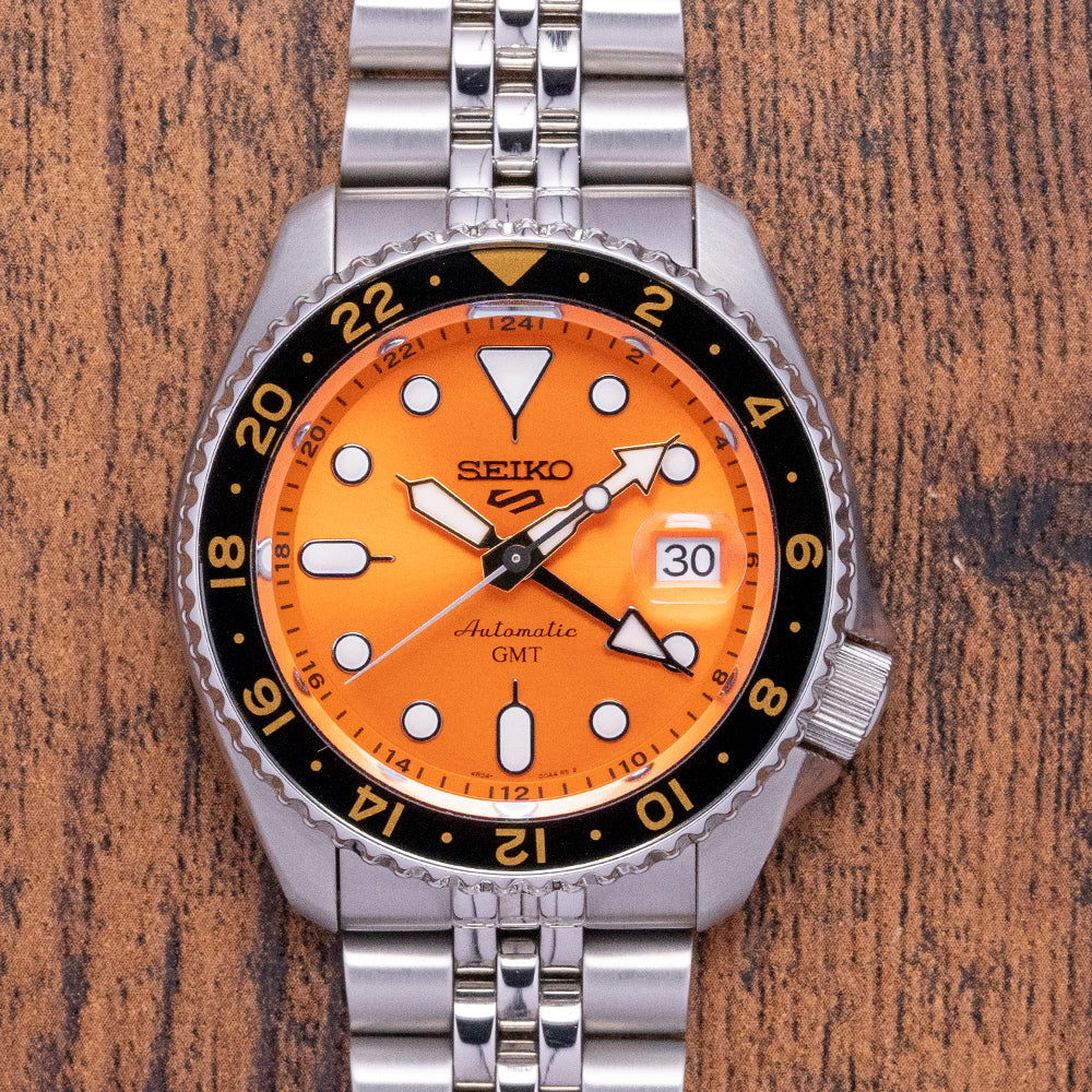 Seiko 5 Sports GMT Automatic Orange Dial Silver Steel Strap Watch For Men - SSK005K1 Buy Now By Seiko