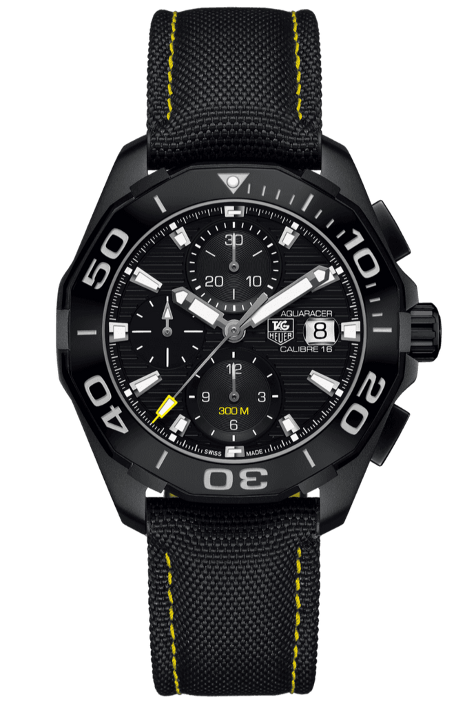 Tag Heuer Aquaracer Chronograph PVD Black Dial Black Nylon Strap Watch for Men - CAY218A.FC6361 Buy Now By Tag Heuer
