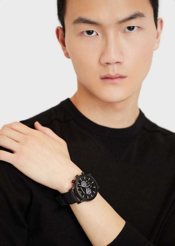 Emporio Armani Luigi Analog Black Dial Black Leather Strap Watch For Men - AR11450 Buy Now By Emporio Armani