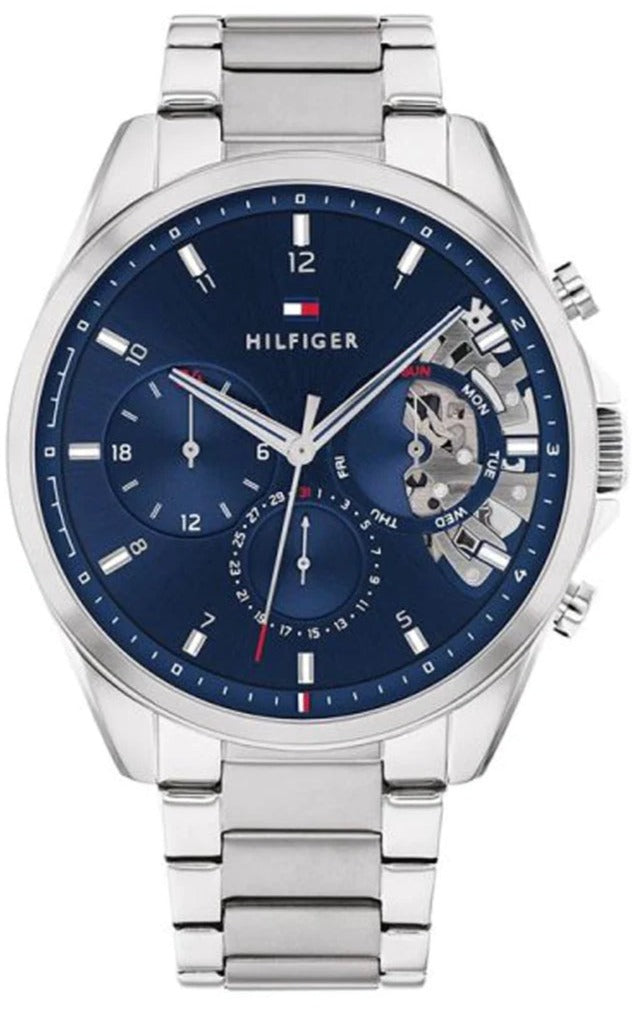 Tommy Hilfiger Baker Quartz Blue Dial Silver Steel Strap Watch For Men - 1710448 Buy Now By Tommy Hilfiger