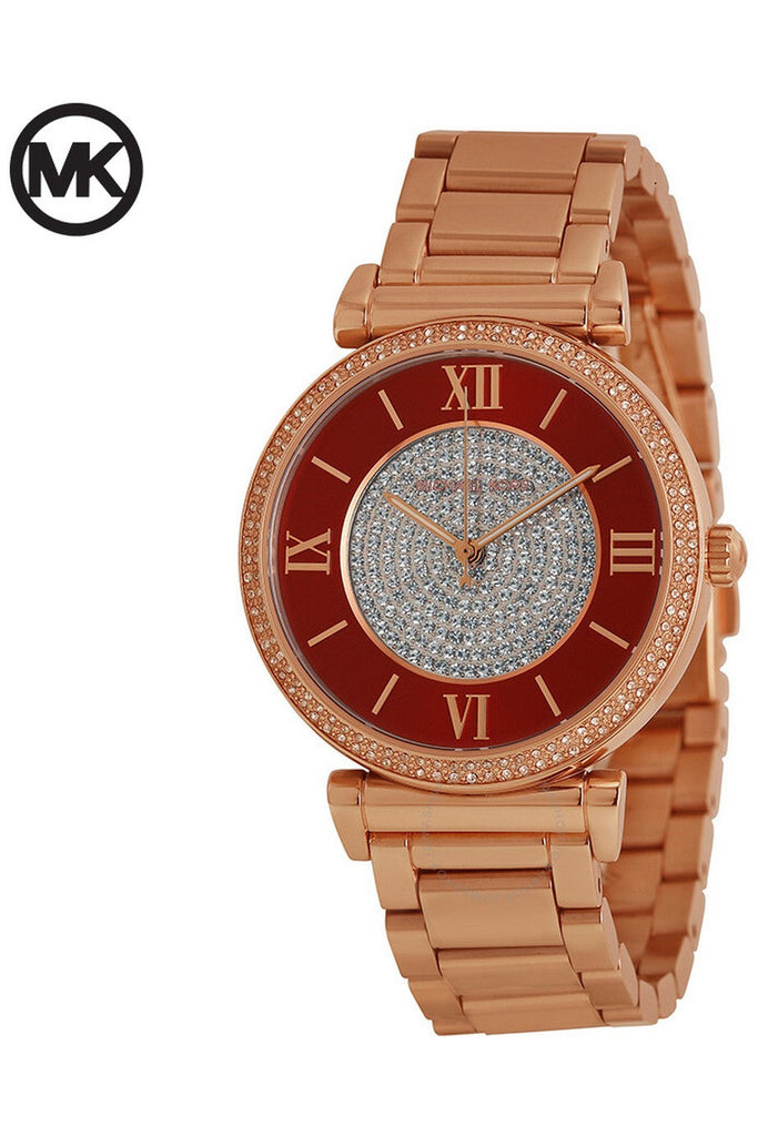 Michael Kors Caitlin Red Dial Rose Gold Stainless Steel Strap Watch for Women - MK3377 Buy Now By Michael Kors