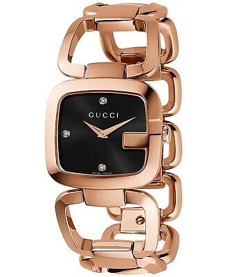 Gucci G Gucci Diamonds Black Dial Rose Gold Steel Strap Watch For Women - YA125409 Buy Now By Gucci