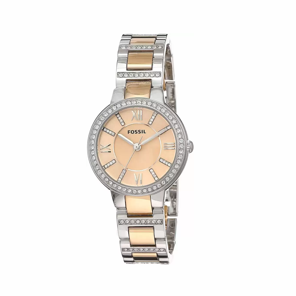 Fossil Virginia Rose Gold Dial Two Tone Steel Strap Watch for Women - ES3405 Buy Now By Fossil
