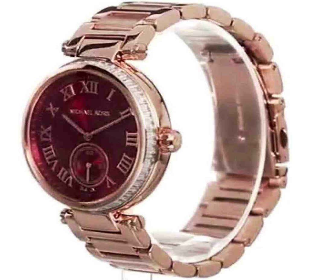 Michael Kors Skylar Maroon Dial Rose Gold Steel Strap Watch for Women - MK6086 Buy Now By Michael Kors