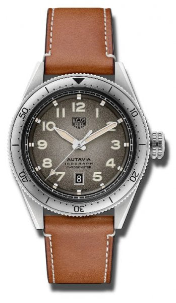 Tag Heuer Autavia Isograph Grey Dial Calfskin Brown Leather Strap Watch for Men - WBE5111.FC8267 Buy Now By Tag Heuer