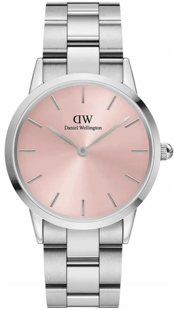Daniel Wellington Iconic Link Pink Dial Silver Steel Strap Watch For Women - DW00100327 Buy Now By Daniel Wellington