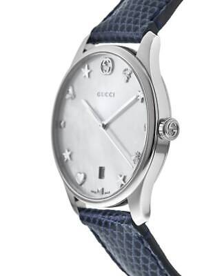 Gucci G-Timeless Signature Mother of Pearl Silver Dial Blue Leather Strap Watch For Women - YA1264049 Buy Now By Gucci