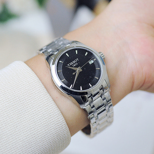 Tissot T Trend Couturier Lady Black Dial Silver Steel Strap Watch For Women - T035.210.11.051.00 Buy Now By Tissot