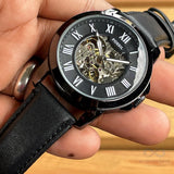 Fossil Grant Automatic Black Dial Black Leather Strap Watch for Men - ME3028 Buy Now By Fossil