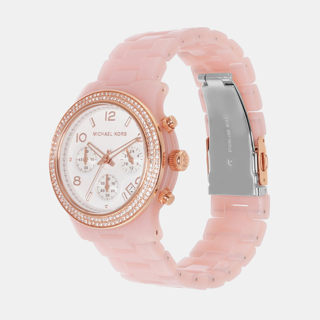 Michael Kors Runway Chronograph White Dial Pink Steel Strap Watch for Women - MK7424 Buy Now By Michael Kors