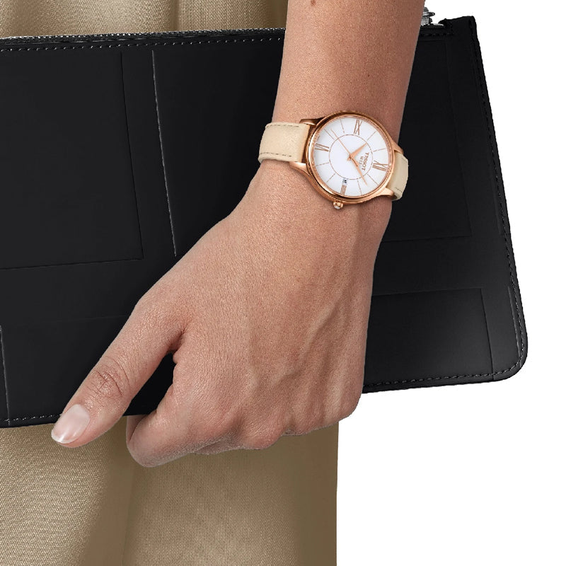 Tissot T Lady Bella Ora Round White Dial Beige Leather Strap Watch For Women - T103.210.36.018.00 Buy Now By Tissot
