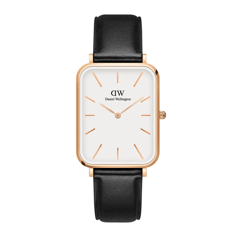 Daniel Wellington Quadro White Dial Black Leather Strap Watch For Women - DW00100450 Buy Now By Daniel Wellington