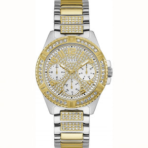 Guess Frontier Chronograph Crystals Gold Dial Two Tone Steel Strap Watch For Women - W1156L5 Buy Now By Guess