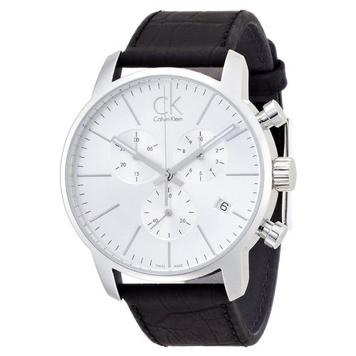Calvin Klein City Chronograph Silver Dial Black Leather Strap Watch for Men - K2G271C6 Buy Now By Calvin Klein