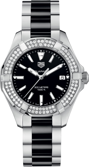 Tag Heuer Aquaracer Quartz Diamonds Black Dial Two Tone Steel Strap Watch for Men - WAY131E.BA0913 Buy Now By Tag Heuer