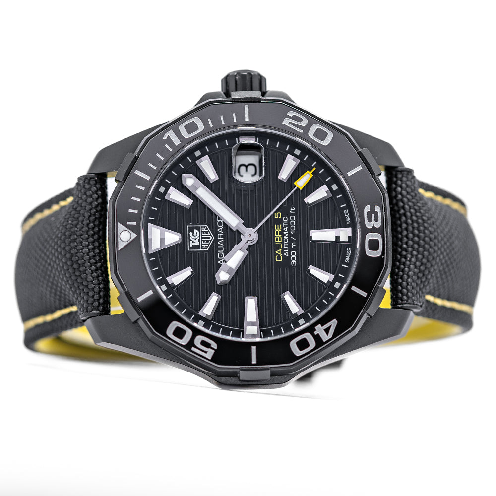 Tag Heuer Aquaracer Calibre 5 Automatic Black Dial Black Nylon Strap Watch for Men - WAY218A.FC6362 Buy Now By Tag Heuer